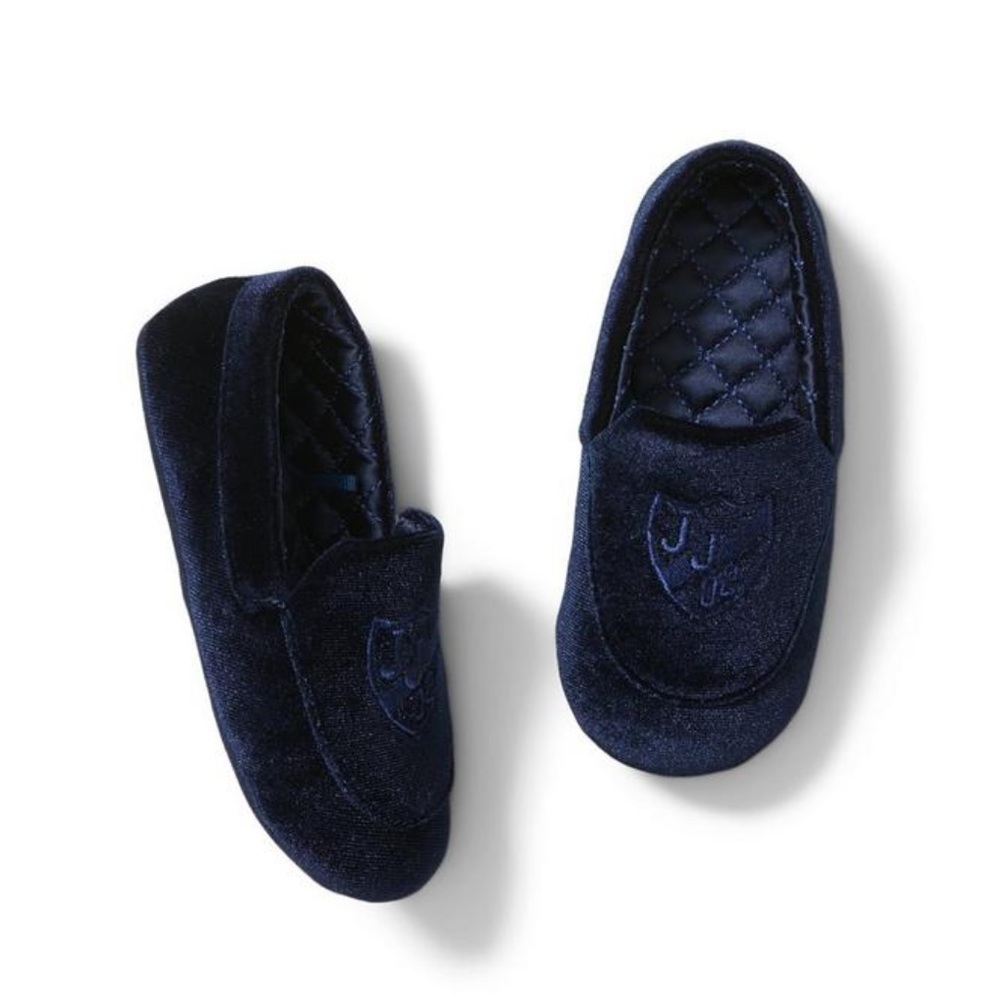 NEW • Janie and Jack • Boys Connor Velvet Logo Slipper Navy Blue